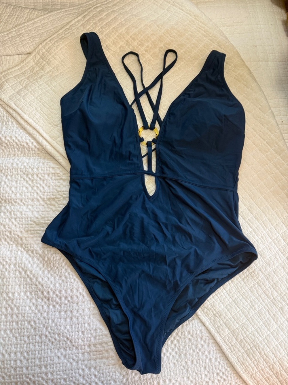 Cupshe Navy One-Piece Swimsuit with Strappy Tortoiseshell Ring
